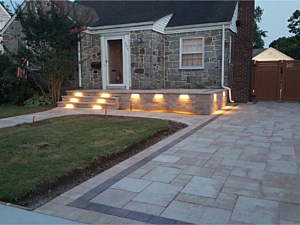nicolock travertina travertine stone ridge alpine smooth oyster blend double border porch night lights steps